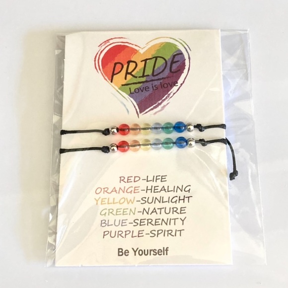 NEW Pride Love is Love Be Yourself Rainbow Bead Cord Bracelet Set - Picture 2 of 3